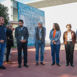 Autoridades de gobierno en sitio de memoria camarín de mujeres del Parque Estadio Nacional.